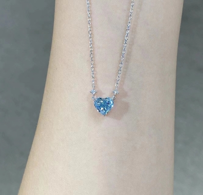 1.51ct Laboratuvar Elmas Mücevher Sentetik Cvd Mavi Kalp Kesim Kolye 18k beyaz altın