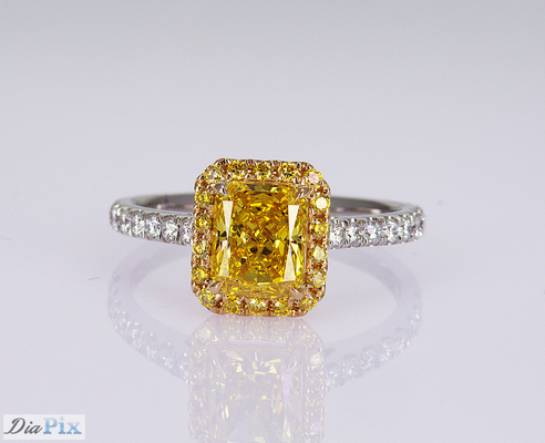 1.1ct Parlak Şekil Şık Parlak Sarı Laboratuvar Yaratılmış Elmas Yüzük 18K Altın Set