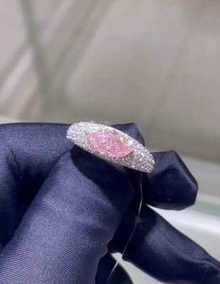 Marquise Laboratuvarı'nda yetiştirilen elmas mücevherler Pembe CVD Elmas Yüzük 18k Beyaz Altın sınavı geç.