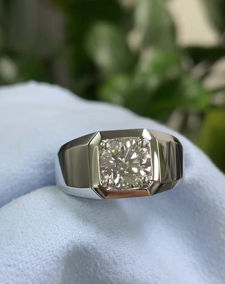 Laboratuvarda yetiştirilmiş elmas erkek yüzüğü 18K beyaz altın E renk nişan ve düğün için