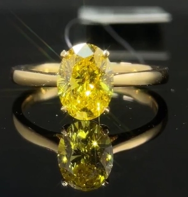 1.59ct Laboratuvar Elmas Mücevher Oval Kesim Elmas Yüzük Şık Canlı Sarı Klasik Stil